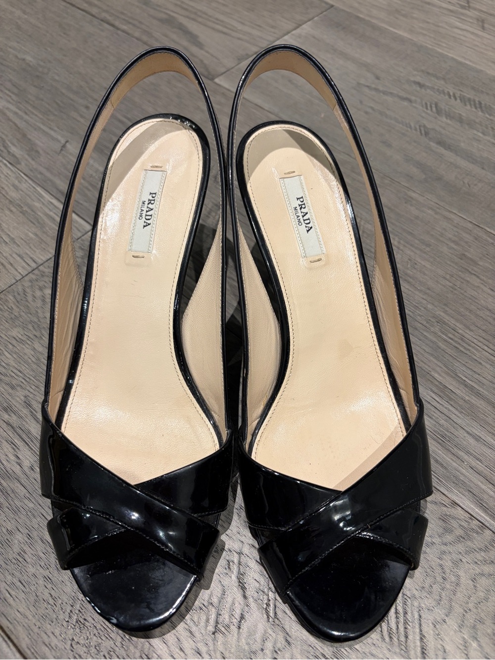 Prada black patent leather slingback sandals in EU size 37